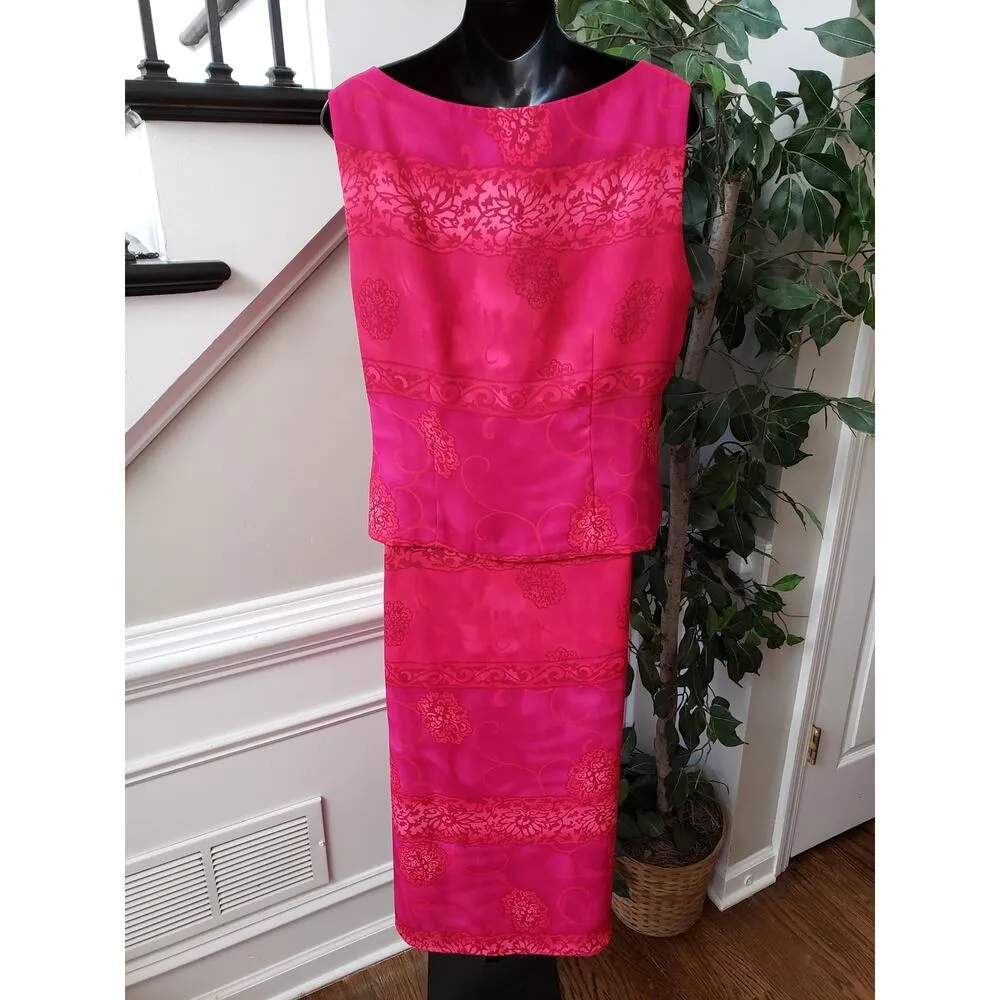 Worthington Skirt & Top Set Womens 14 Pink Embossed Floral Sleeveless Boat Neck - Image 3