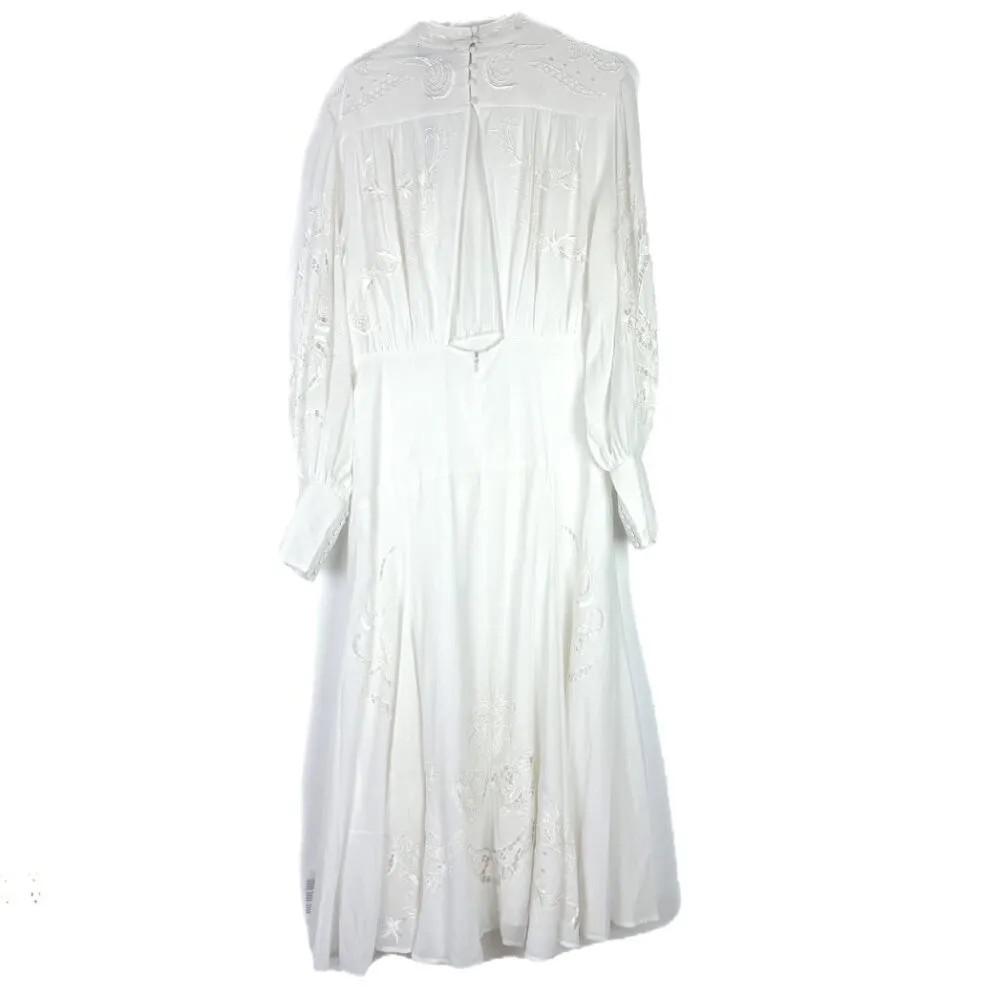 NWT ASOS EDITION High Neck Cutwork Embroidered Midi Dress W/ Full Skirt Size 14 White - Image 8