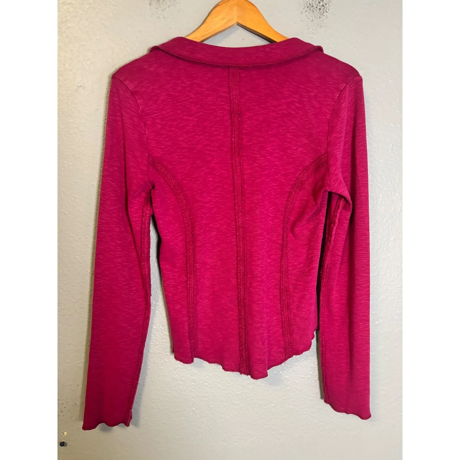 Anthropologie Pilcro Stitched Long Sleeve Collared Corset Top Pink Purple Medium - Image 6