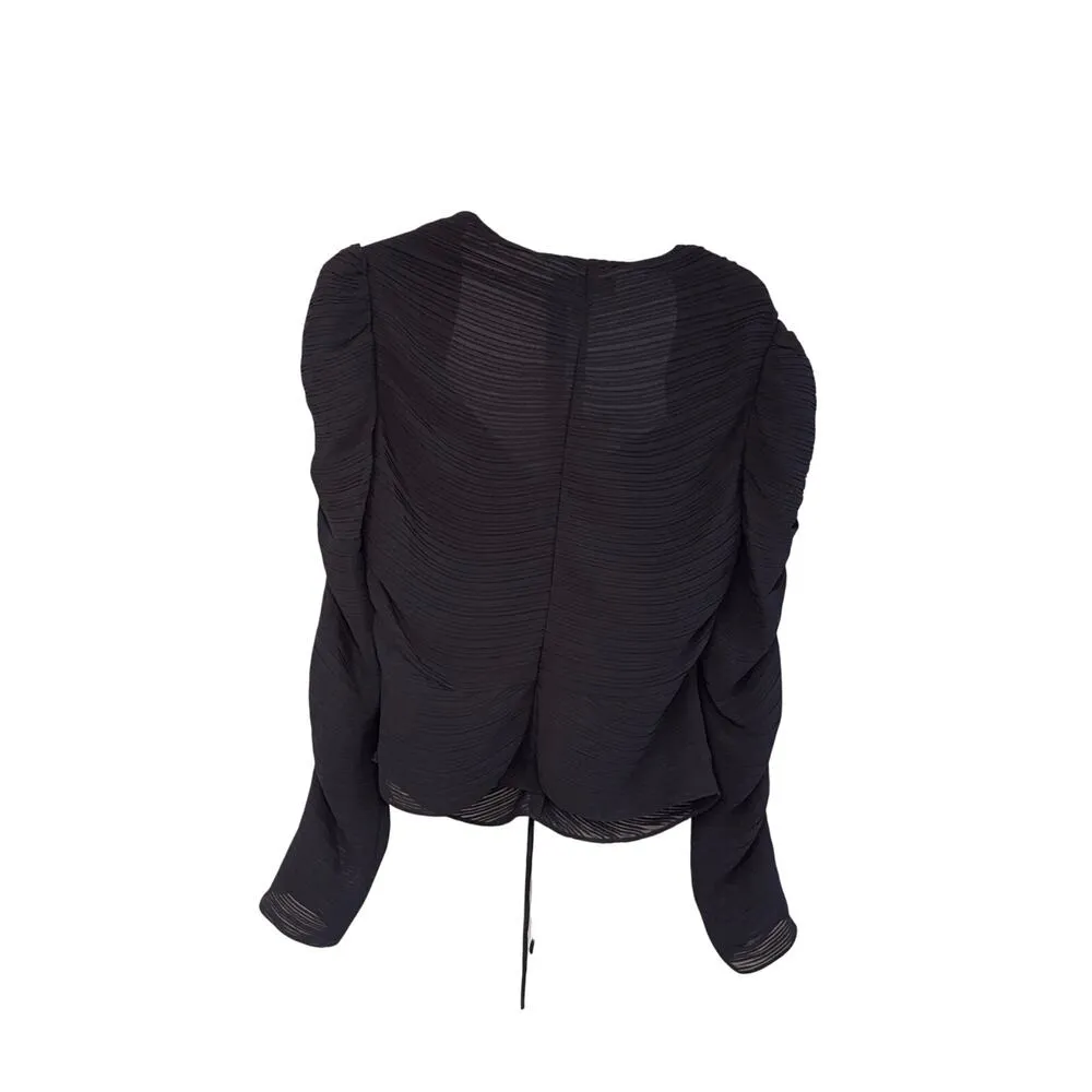 Frame NWT Gathered Keyhole Tie-Neck Top in Noir Size L - Image 3