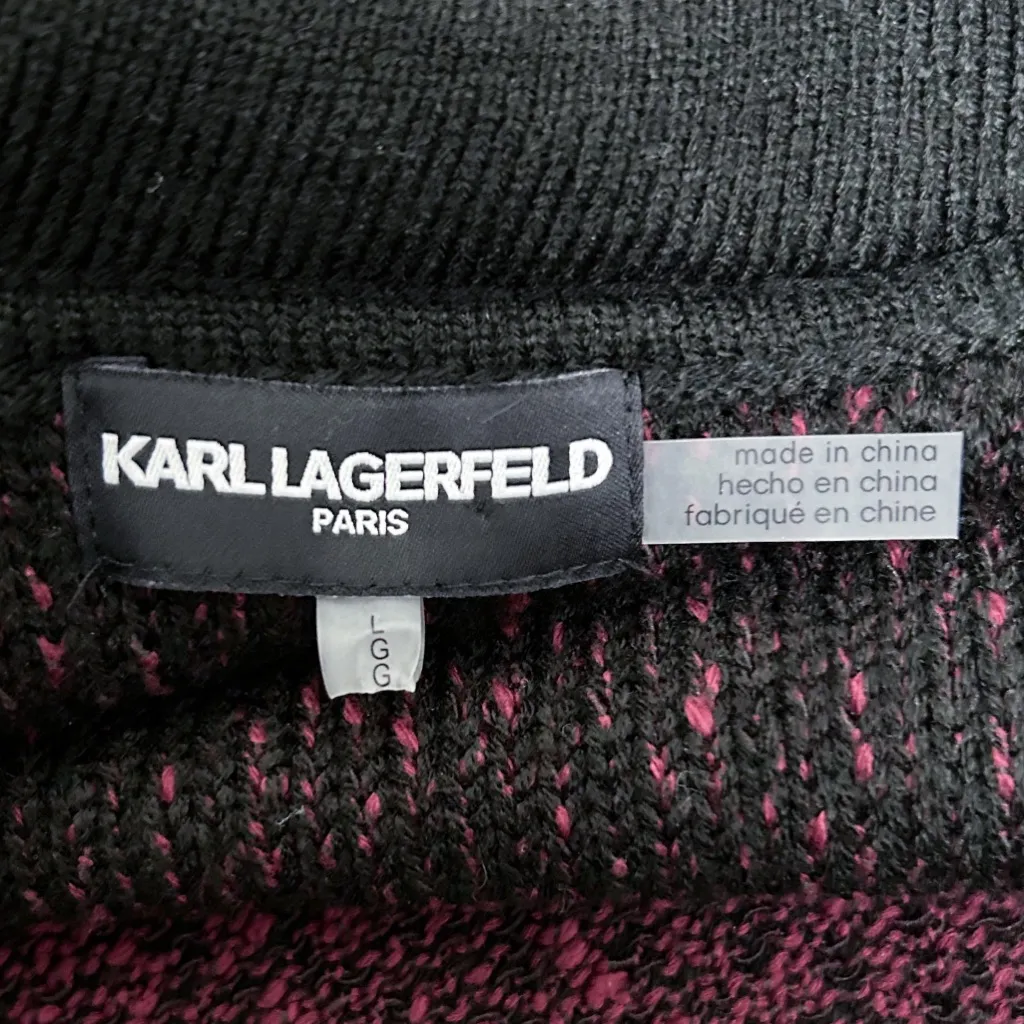 Karl Lagerfeld Merlot Black Marble Colorblock Button Up Mid Length Knit Sweater - Image 8