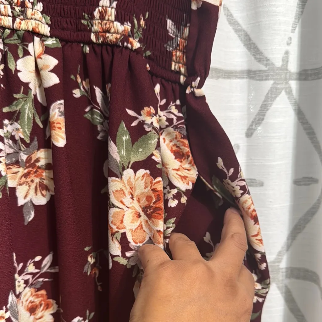 Xhilaration Burgundy Floral Midi Dress - Image 10