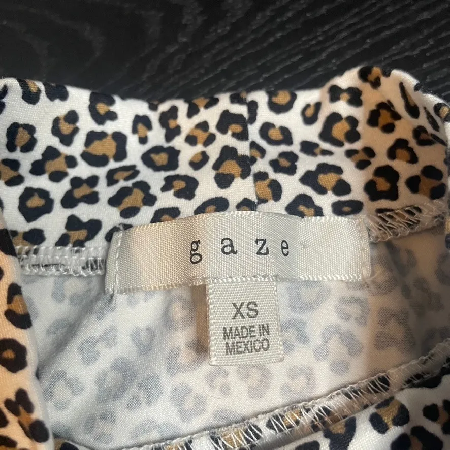Gaze Leopard Print Mock Neck Long Sleeve Top Women's XS Made in Mexico Brown - Image 3