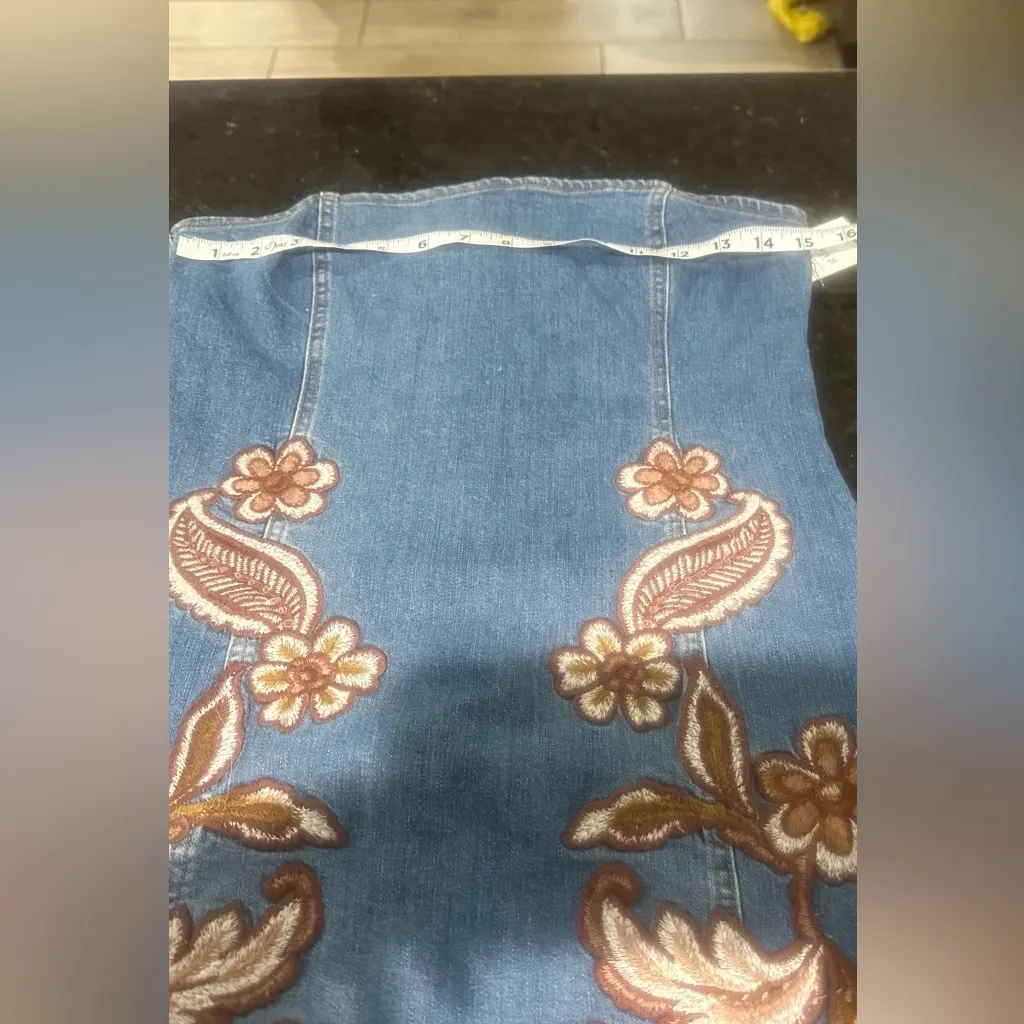 Forever 21 Blue Denim strapless mini dress w Brown Embroidery Sz L nwt - Image 9