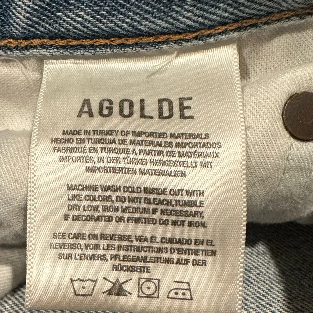 Agolde Riley High Rise Light Blue Denim Straight Crop Button Fly Jeans Size 27 - Image 9