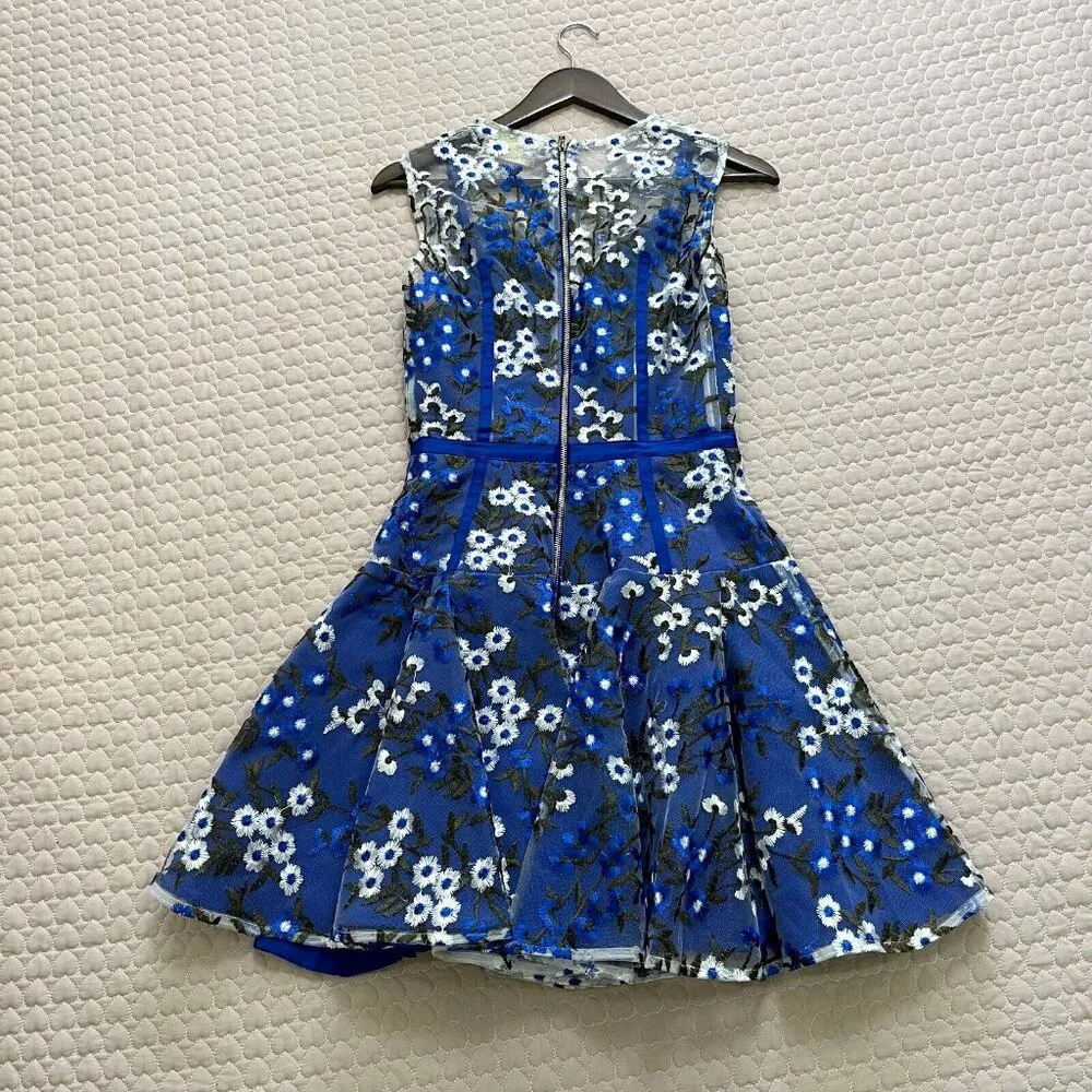 NWT $498 BRONX & BANCO Blue & White Floral Embroidered Mesh Cocktail Dress XS 2 - Image 12