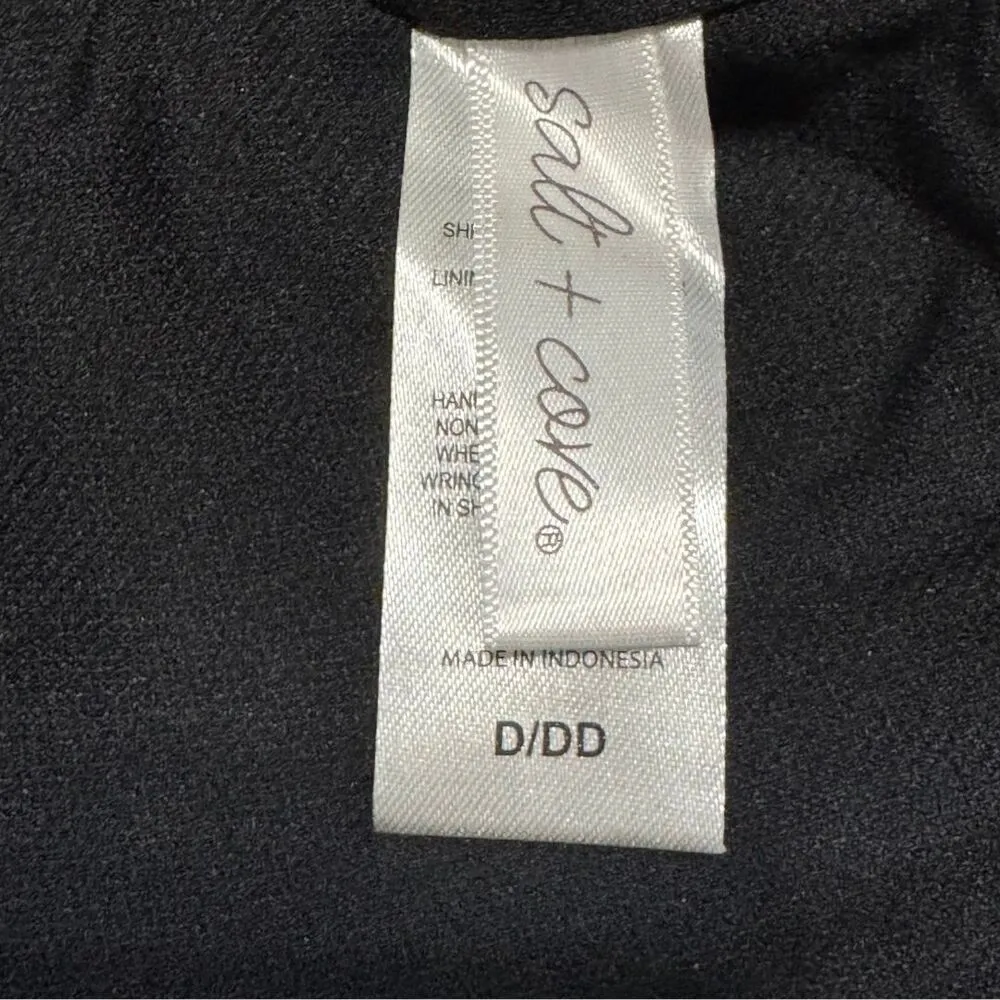 SALT + COVE Textured One Shoulder Knit Bikini Swim Top Padding Black NWT D/DD Size M - Image 7