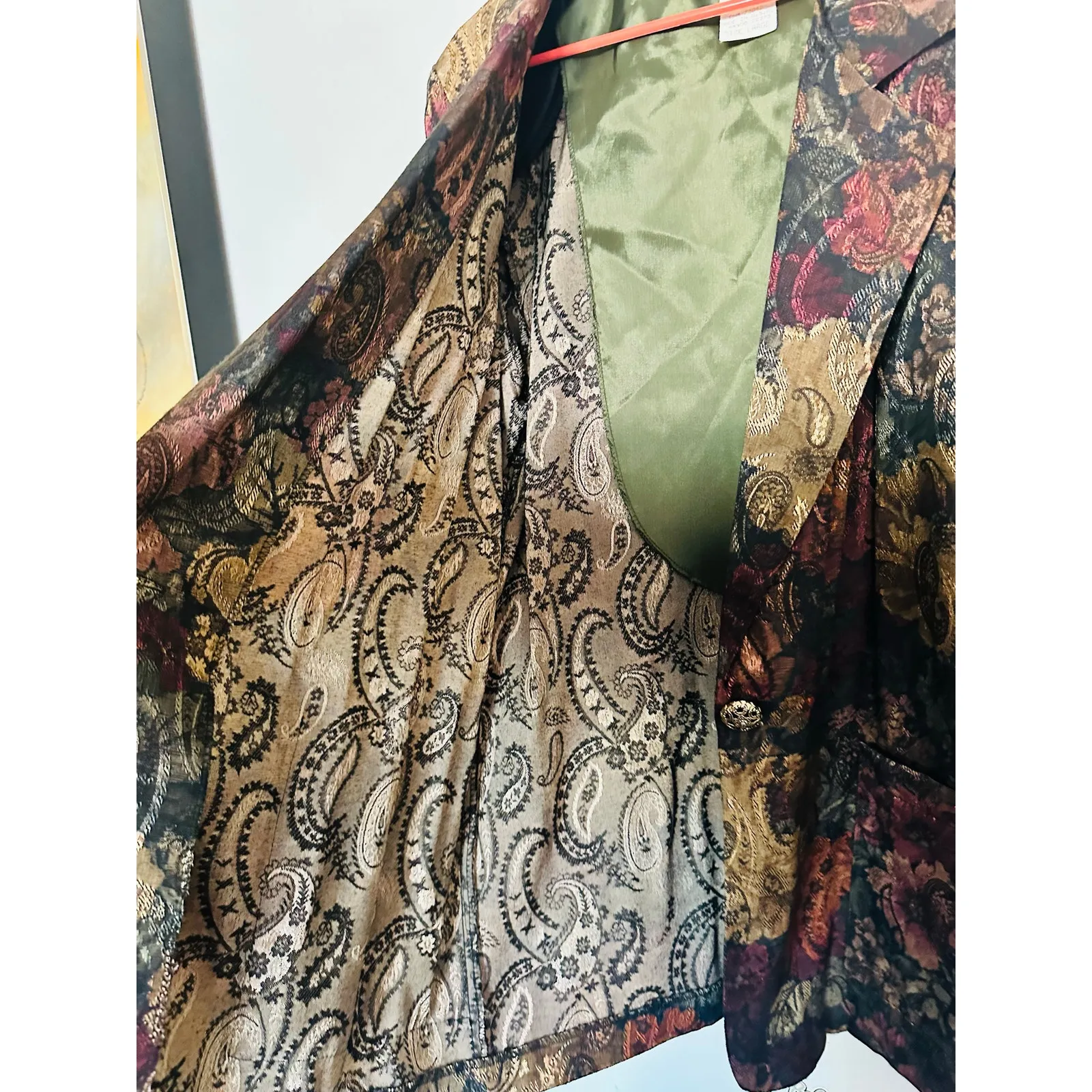 SAMANTHA DAVID Vintage Floral Blazer Retro Pockets Dark Florals Jacket size L Brown Size L - Image 6