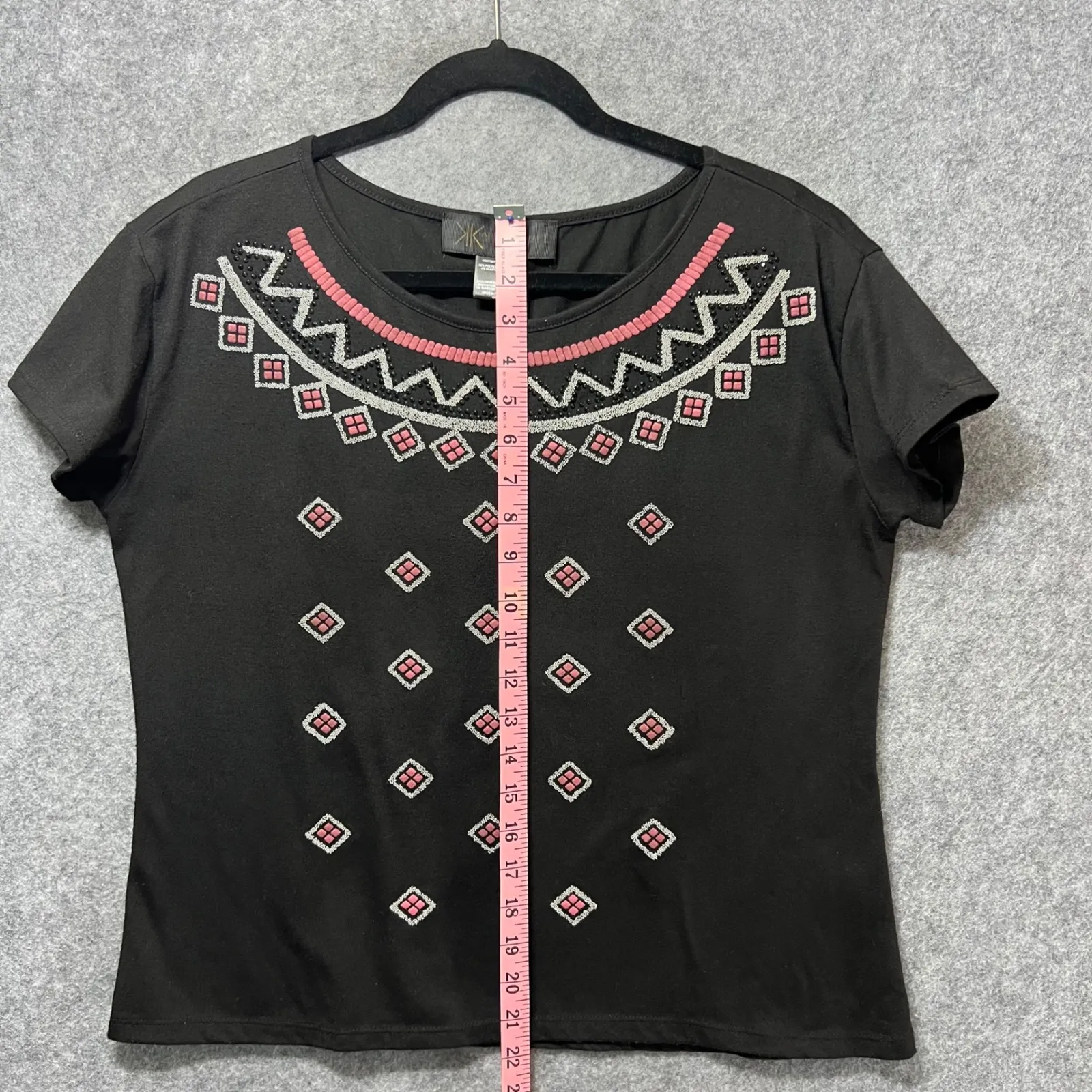 Kardashian Kollection Embellished Beaded Geometric‎ Top Black Short Sleeve L - Image 4