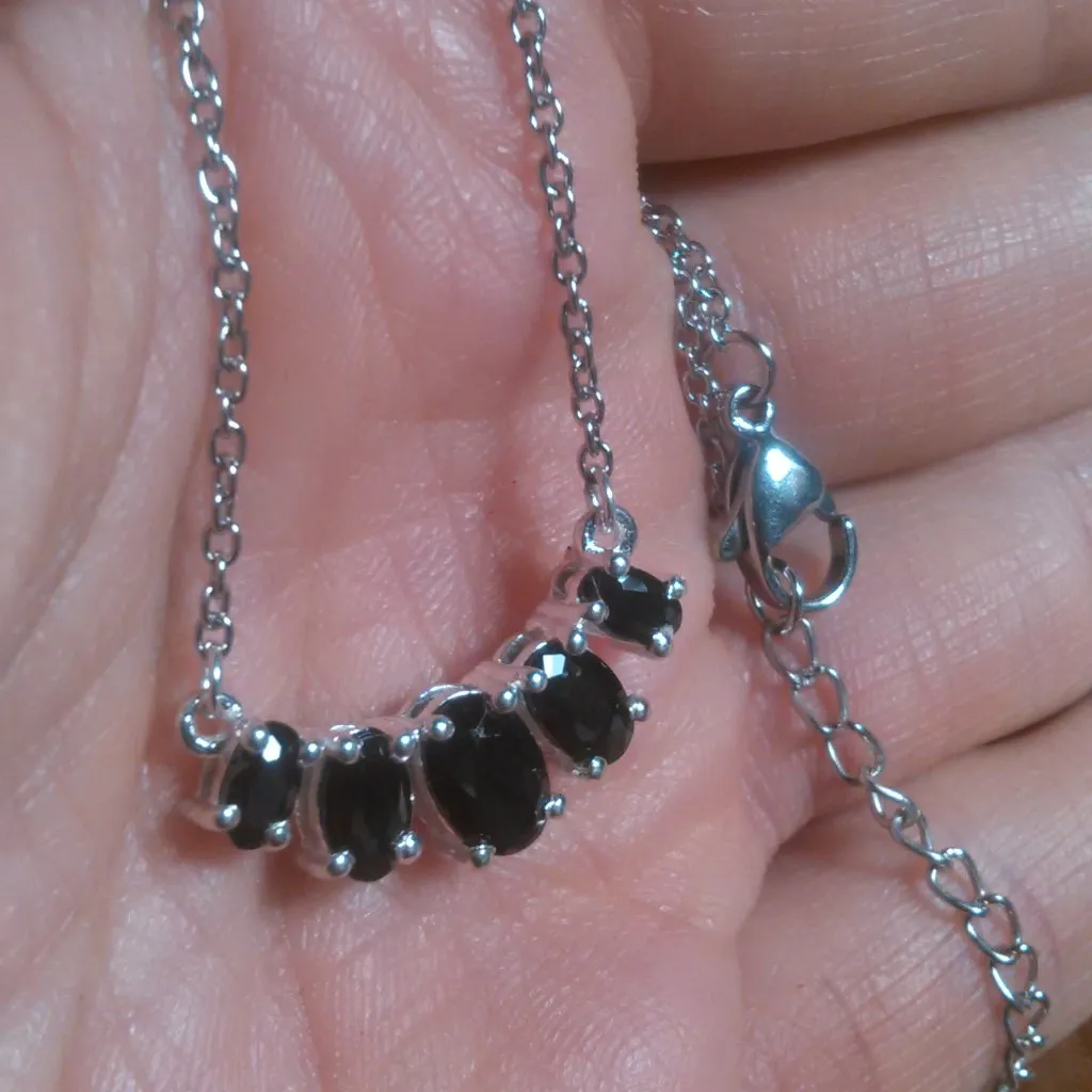 Five Stone Simulated Black Diamond Sterling Silver and Stainless Steel Necklace - Image 10