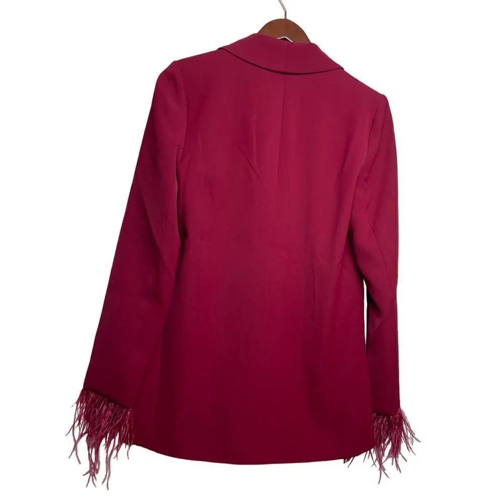 WAYF Romee Red Feather Trim Blazer NWT Sz. XS - Image 4