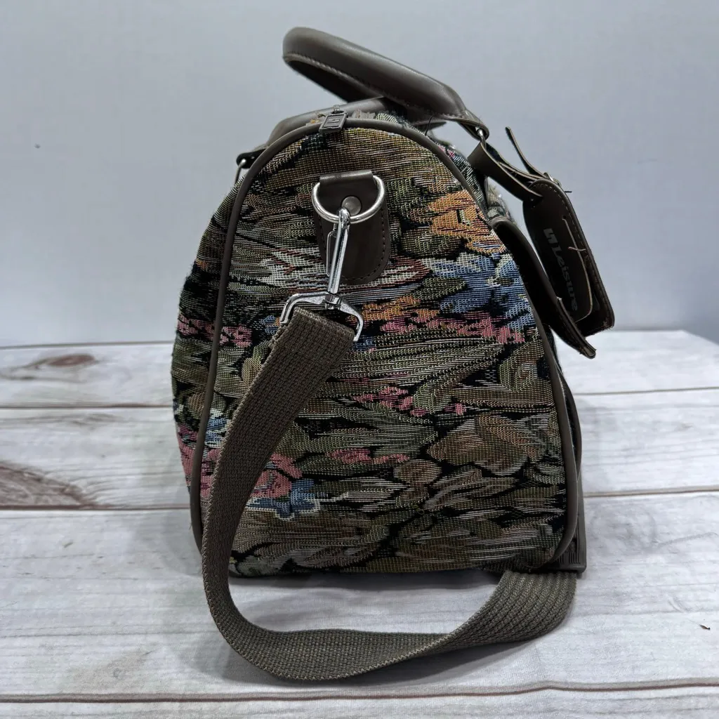 Vintage Tapestry Jacquard Duffle Bag by Leisure Handles and Shoulder Strap Small Tan - Image 4
