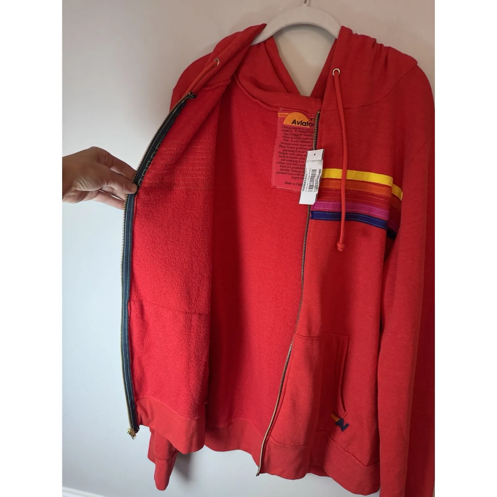 Aviator Nation Red 5 Stripe Zip Up Hoodie Sz XL NWT $189 - Image 8