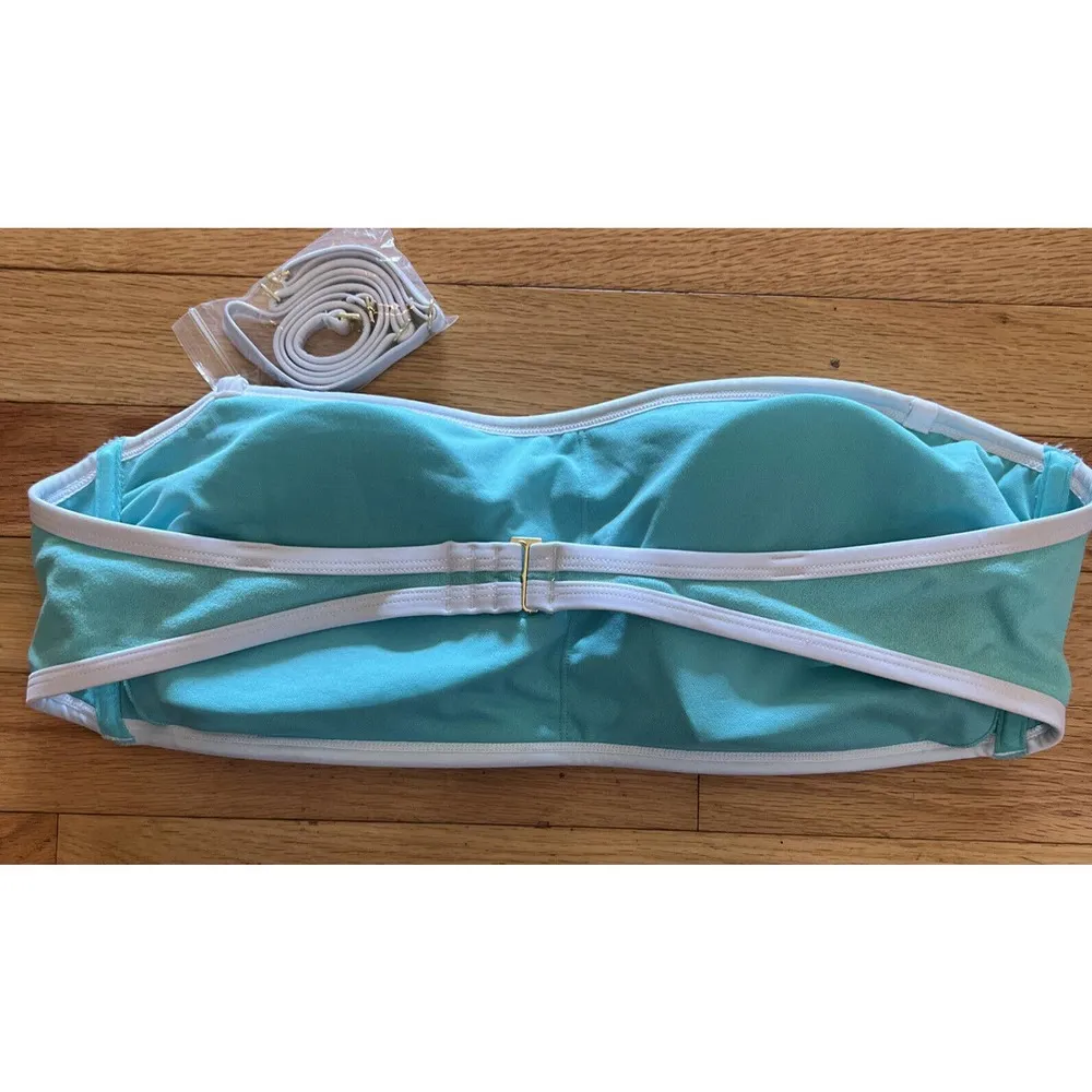 Kona Sol Terry Textured Olid Bandeau Binding Turquoise Bikini Top Women's XL New - Image 6