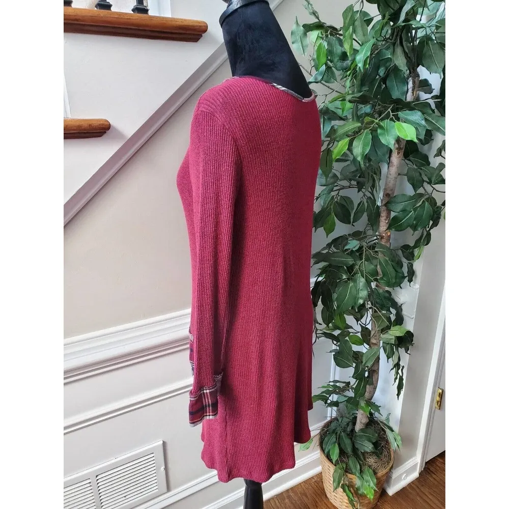 Staccato Women Maroon Polyester Round Neck Long Sleeve Knee Length Dress Small - Image 7