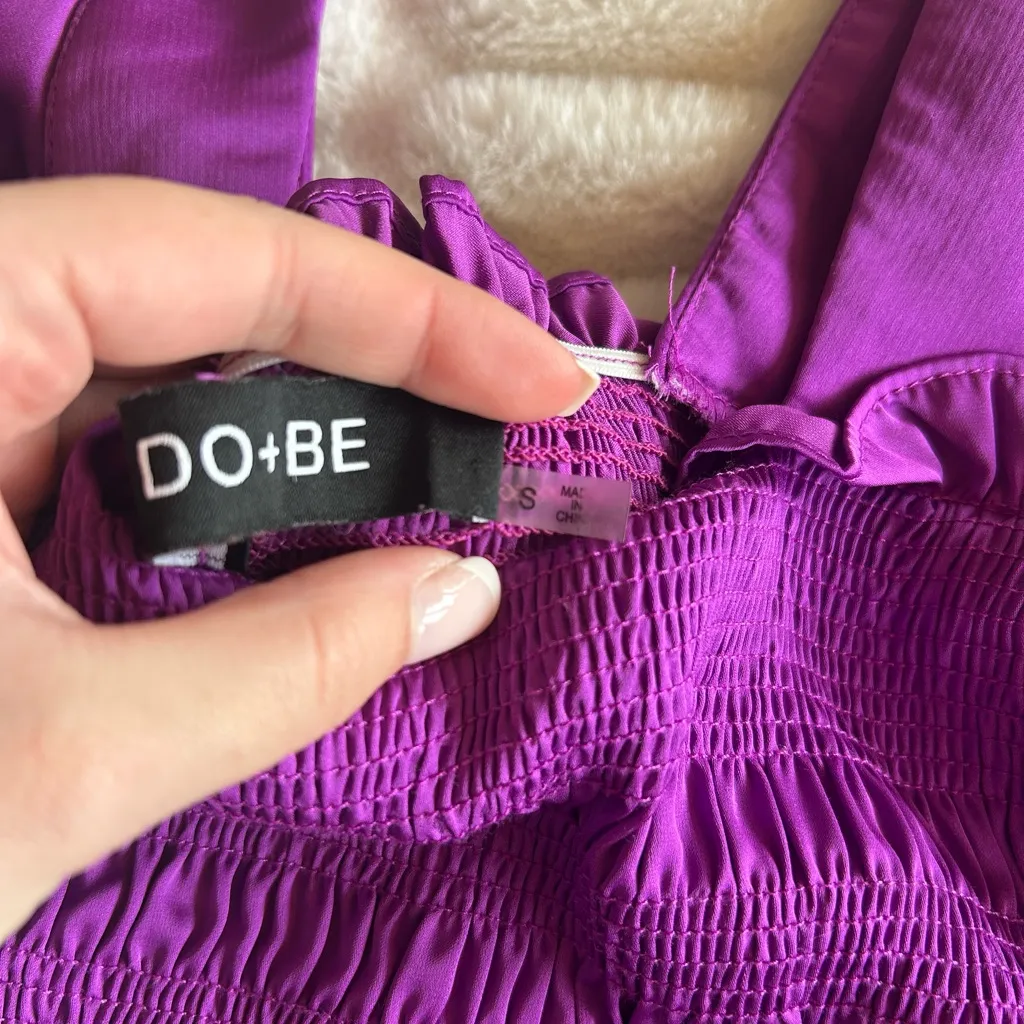 DO+BE Purple Smocked Satin Puff Sleeve Top - Image 5