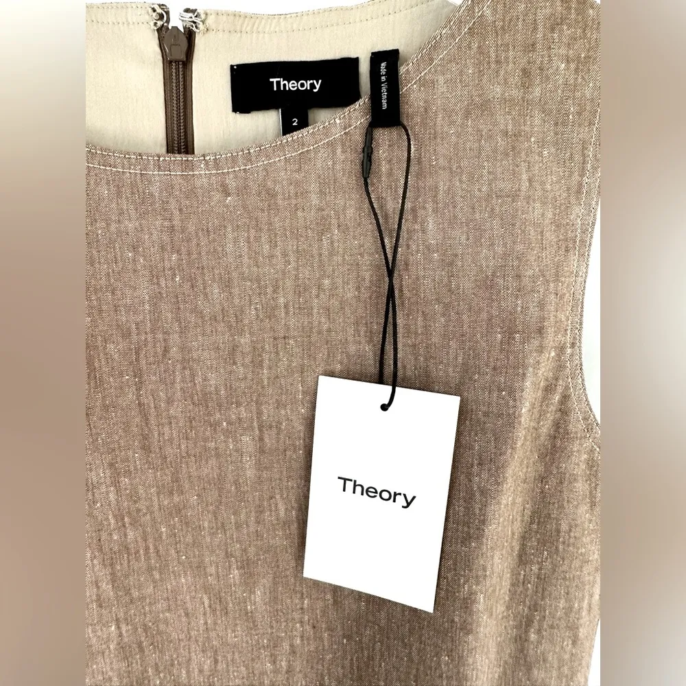 Theory Mod Sleeveless Bronze Linen Blend Shift Dress Size 2 NWT - Image 9