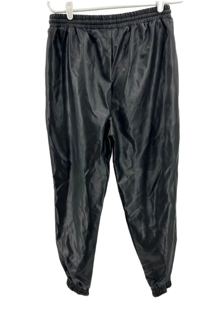 Mittoshop faux leather M black joggers pull on casual drawstring fall winter - Image 2