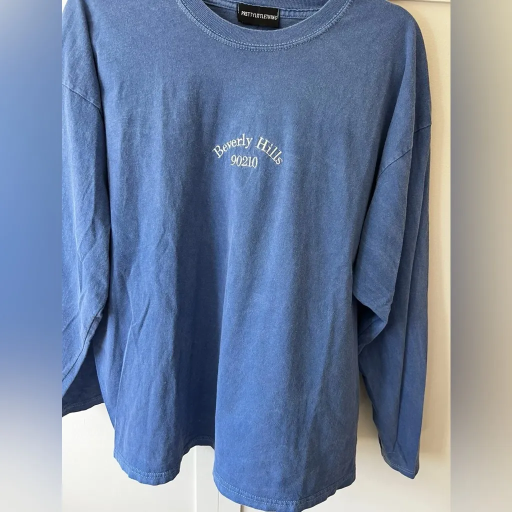 Prettylittlething Beverly Hills 90210 Blue Oversized Long Sleeve Shirt Size‎ M/L - Image 3