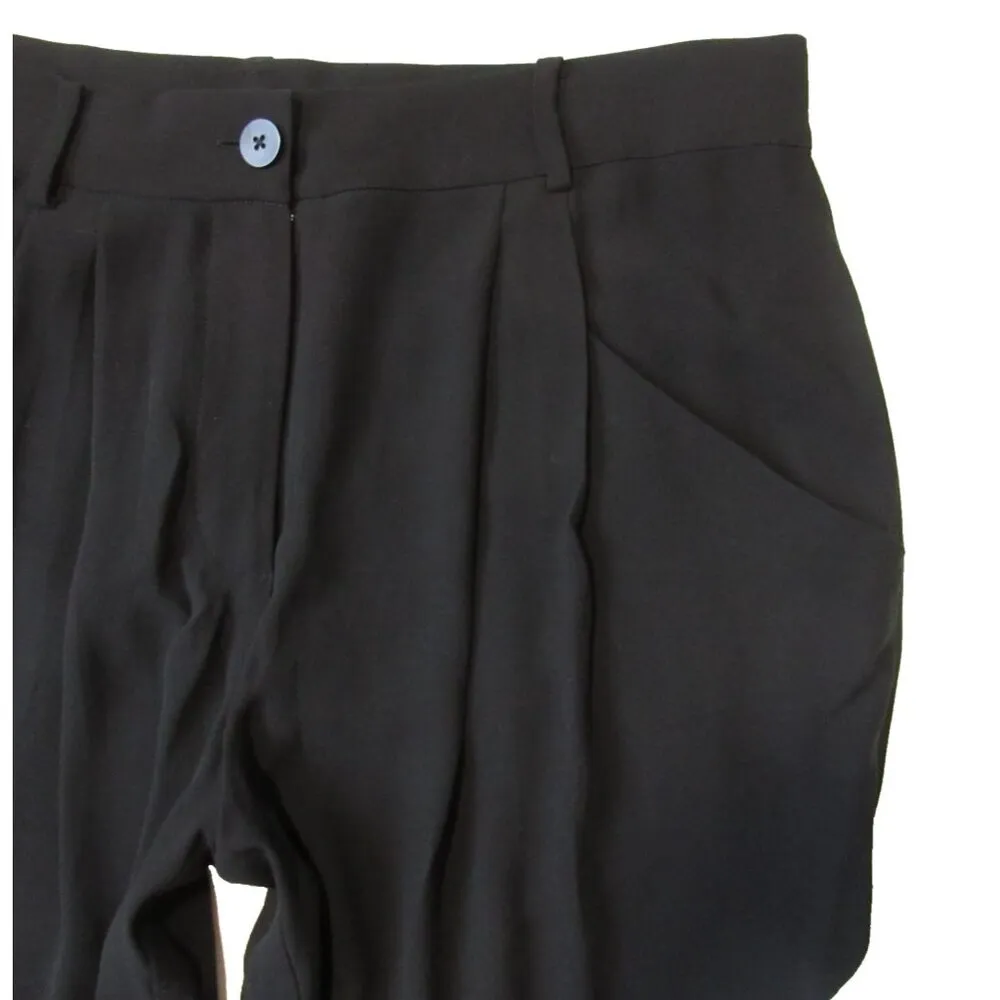 NWT Eileen Fisher Taper Ankle in Black Silk Georgette Pleated Carrot Pants PM - Image 3