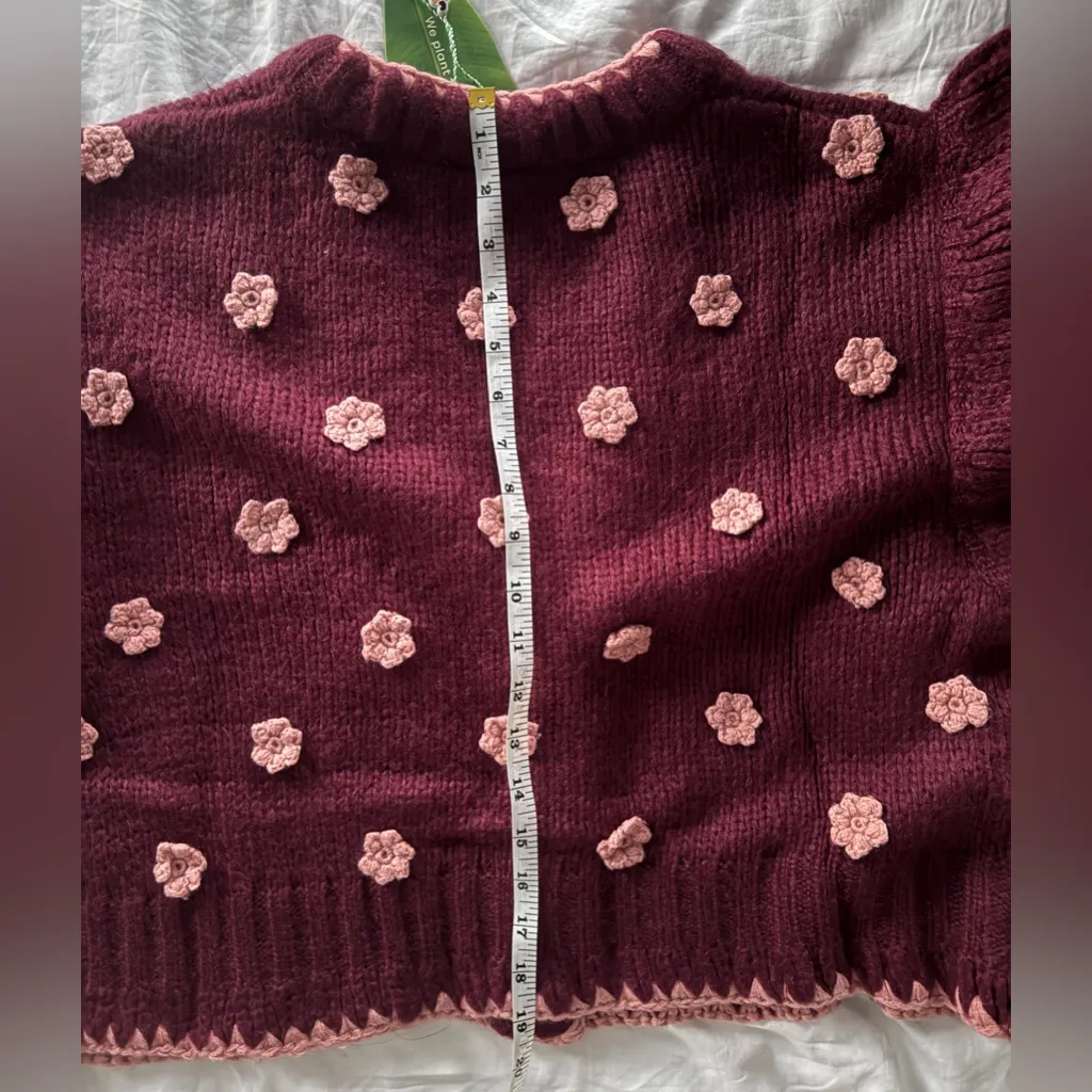 Farm Rio NWT Burgundy Crochet Womens Floral Knit Cardigan Size Small Boho Chic - Image 12