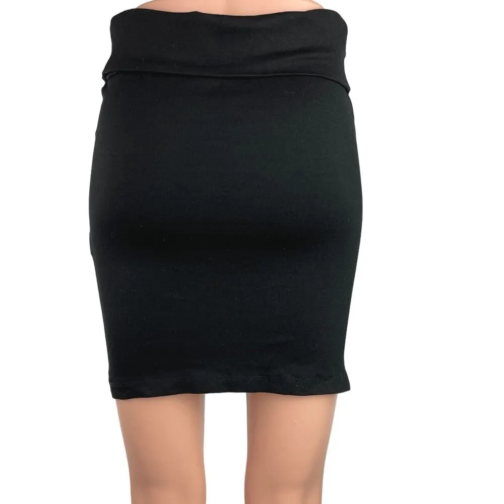 Zara Women's Black Stretchy Ruched Elastic Waist Straight Pencil Midi Skirts M - Image 3