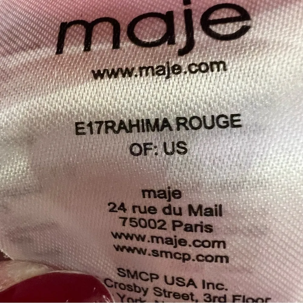 $440 Maje Red Floral Jacquard Rahima Rouge Faux Wrap Dress size 1/Small Mini - Image 10