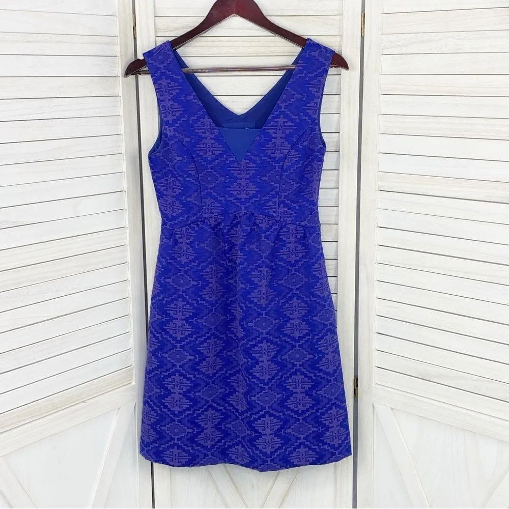 Maeve Anthropologie‎ Averie Jacquard Skater Dress Blue 2 Embroidered Aztec - Image 11