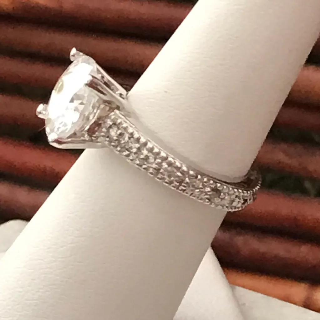 Solitaire Faux Diamond Decorated band size 6 Silver - Image 3