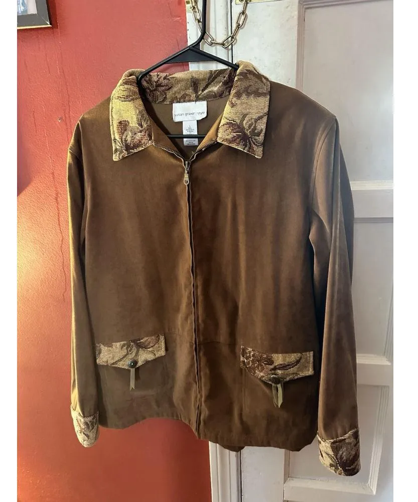 Susan Graver Vintage Womens Brown Full Zip Flap Pocket Faux Suede Western Jacket - Image 8