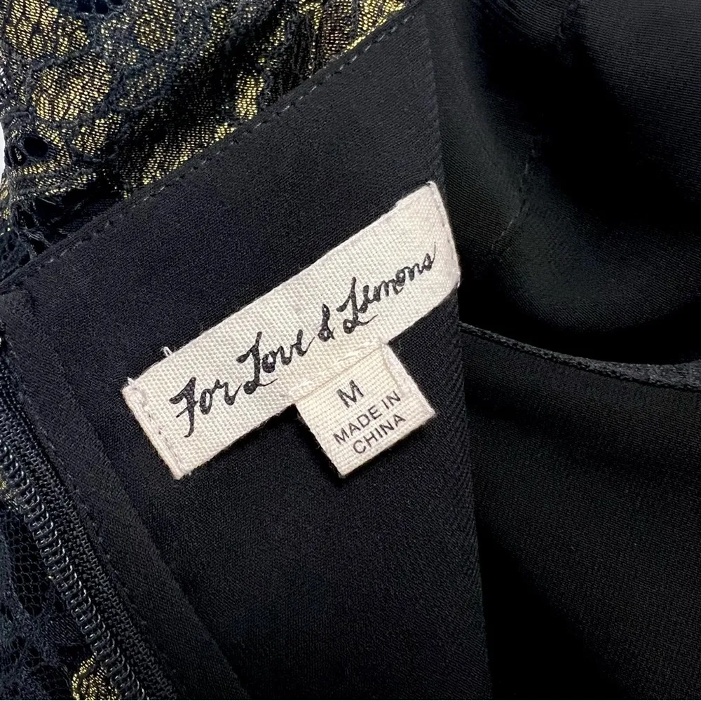 For Love & Lemons Bumble Buster Mini Dress Black/gold Lace Straps Romantic M - Image 9