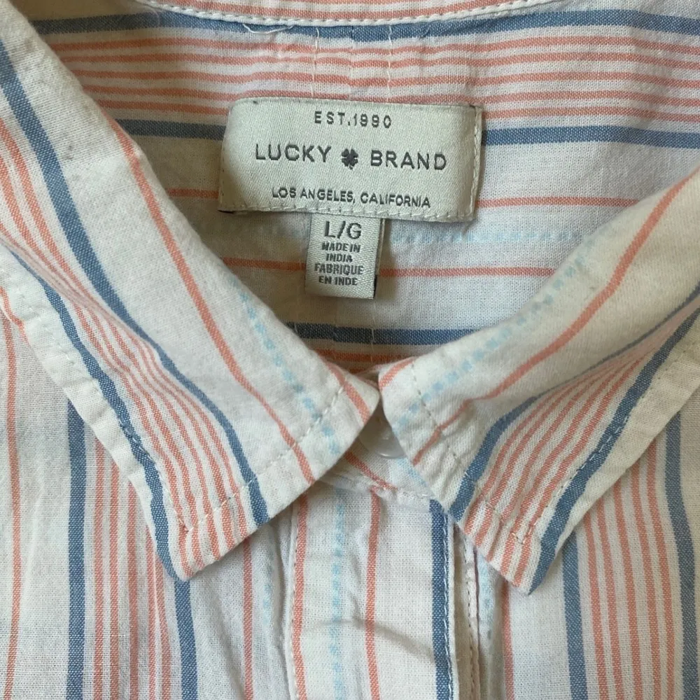 Lucky Brand Women's Lightweight Button Up Pastel Stripe Shirt - L - Image 5
