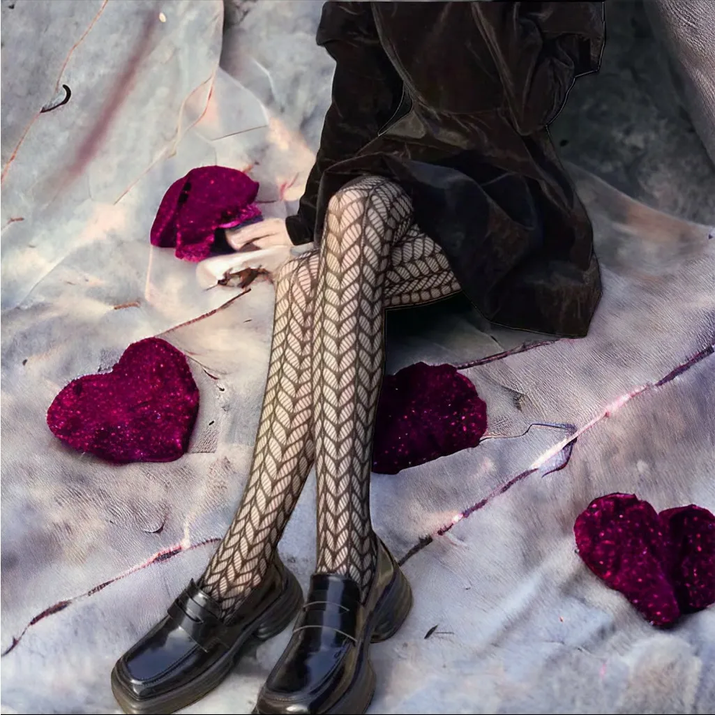 Black Fishnet Suspender Tights, High Waist‎ Hollow Out Mesh Pantyhose One Size - Image 5