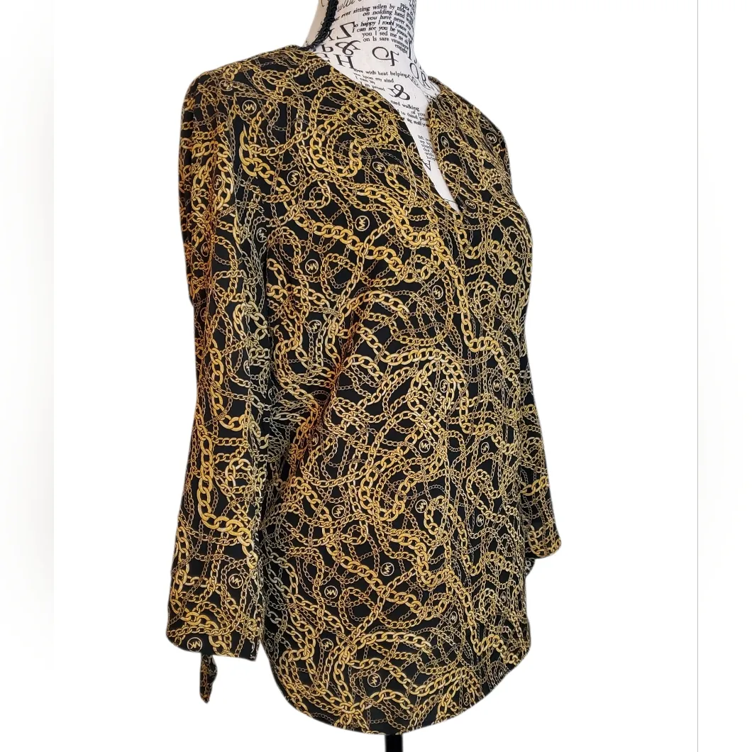 Michael Kors Chain Print Black and Gold Women's Top Size:M - Image 2