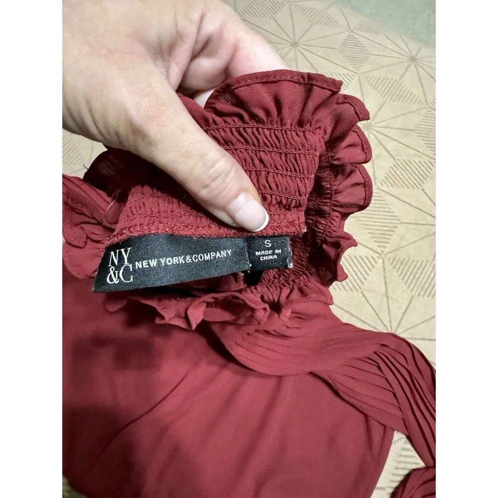 New York & Company Boho Blouse with Flowy Sleeves, Smocking @ Neck - Image 5