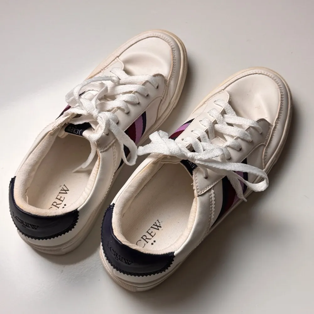 J.Crew Women’s White Sneakers Lace Up with Stripes 8.5 - Image 4