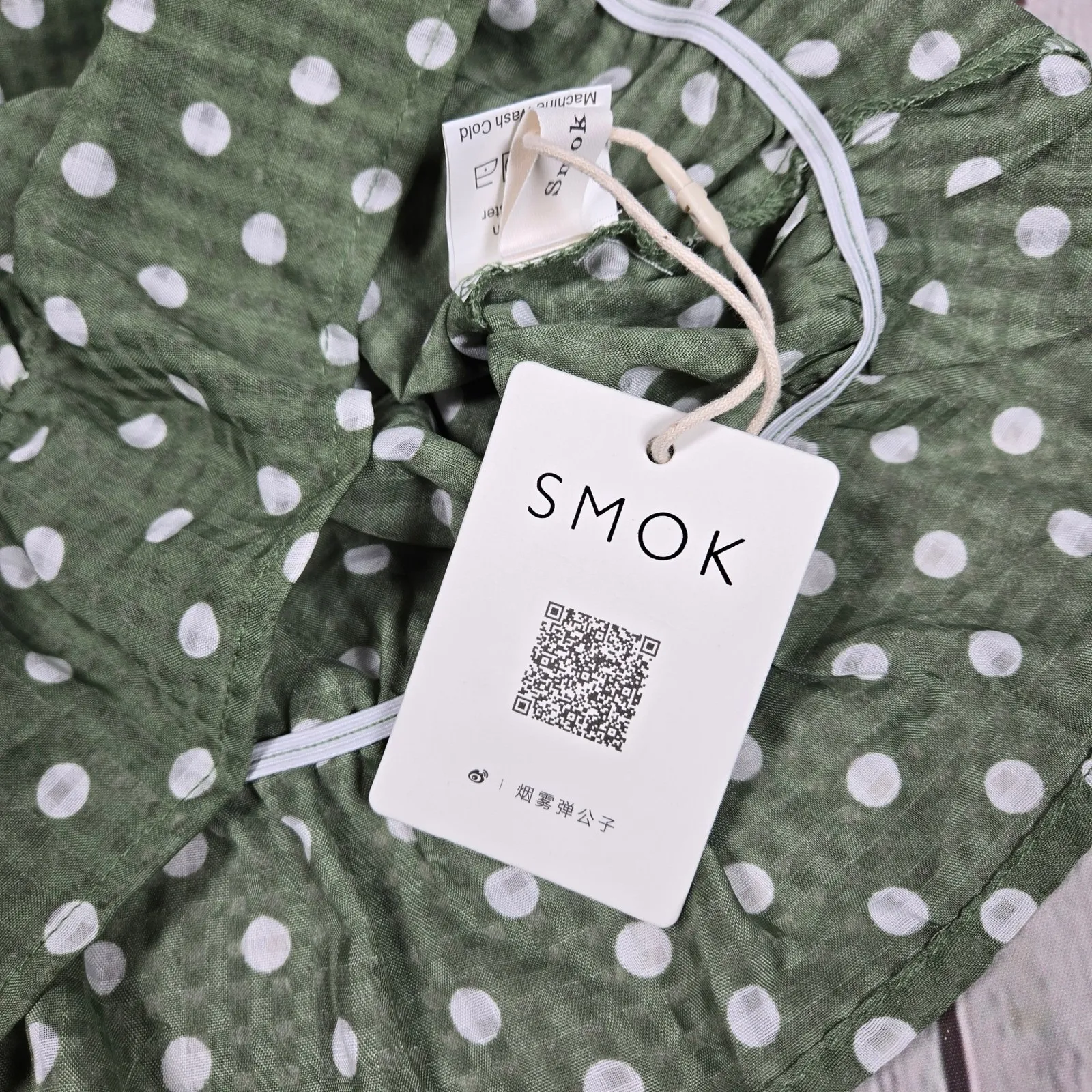 Olive‎ Green White Polka Dot Halter Bow Neck Top Women's Size M Size M - Image 4