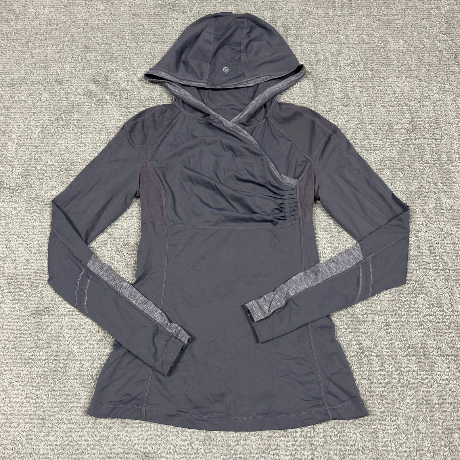 Lululemon Run For Your Life Top Womens 6 Gray Purple Cross Train Pullover Hooded - Image 3