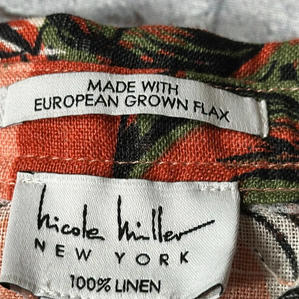 Nicole Miller NY European Grown Flax Linen Tropical Button up Top Shirt size M - Image 9