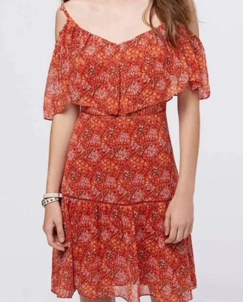 Rebecca Minkoff Lynne Dress Floral Tiered Ruffle Dress Cold Shoulder Cutout Mini - Image 14