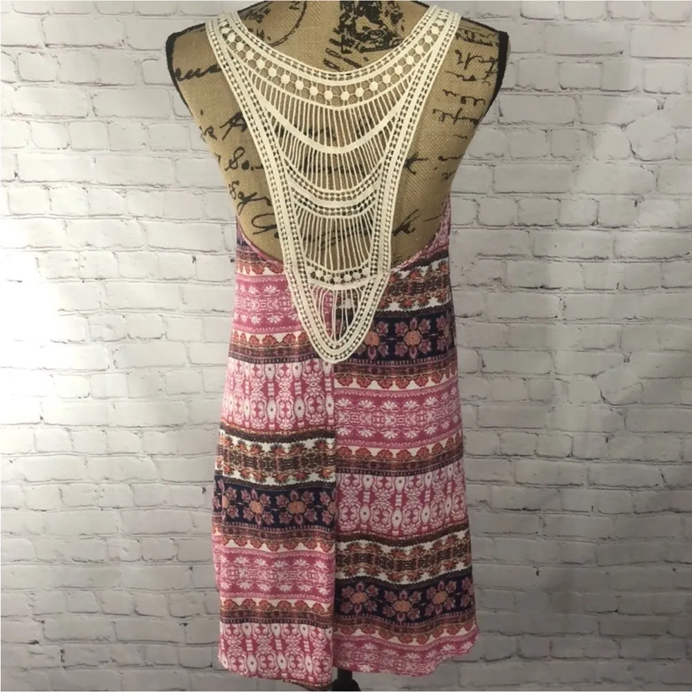 Lush Pink Crochet Racerback Print Dress - Image 3