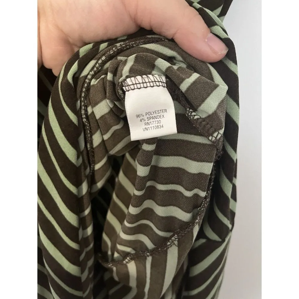 Merona Dress Womens‎ Size Medium Long Green Striped Short Sleeve Wrap Dress - Image 6