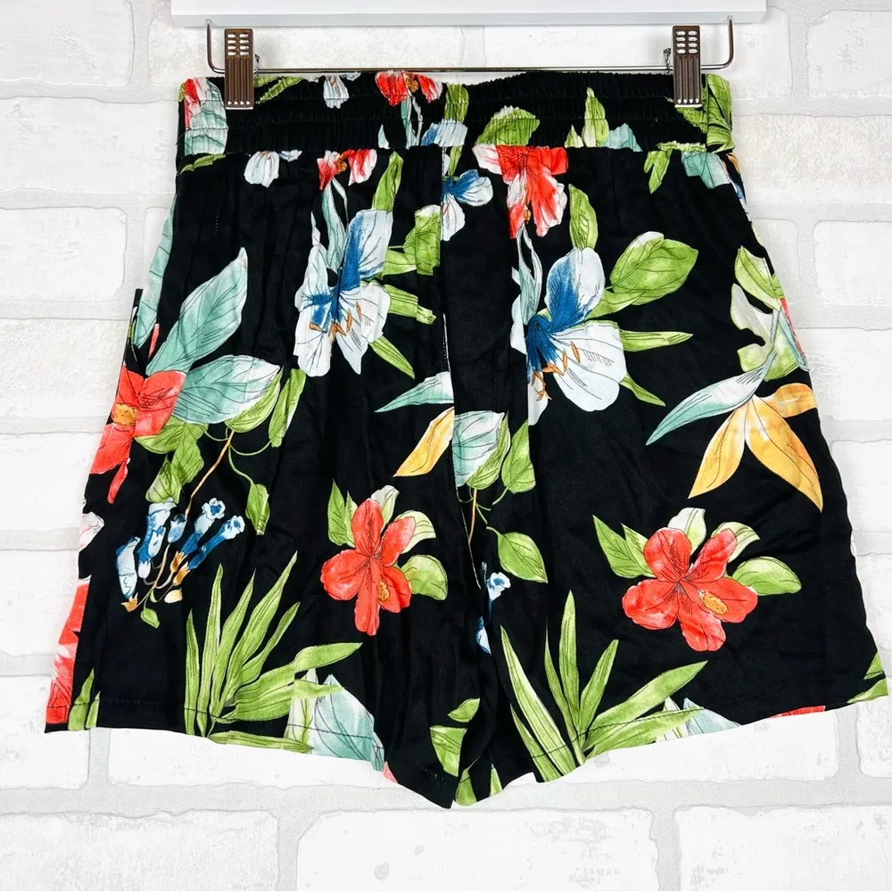 Tribal Floral Bright Shorts with front‎ tie, NWT, $78 retail, Size XS w/stretch Black - Image 15