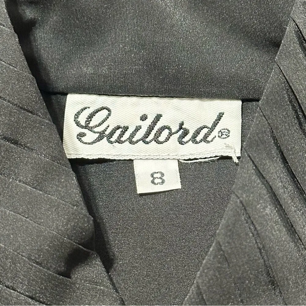Gailord Vintage Women’s Size 8 Black Poly Satin Covered Button Up Dress Shirt - Image 6