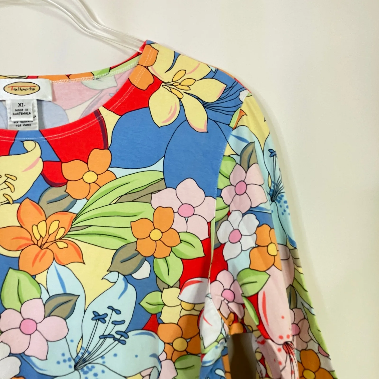 Talbots Vintage 3/4 Sleeve Tee Cartoony Floral Print Cotton Spandex Womens XL - Image 2