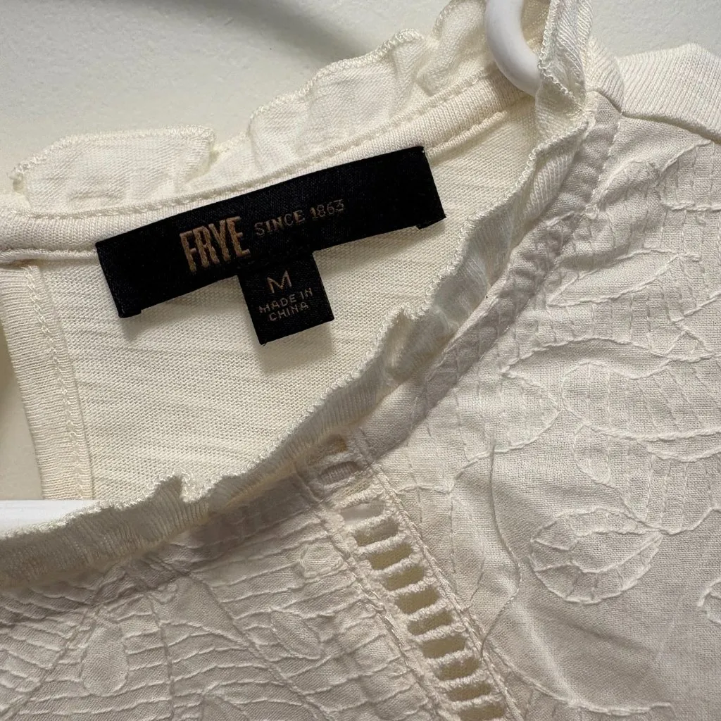 Frye Embroidered Yoke Tee Cream Size Medium – NWT - Image 4