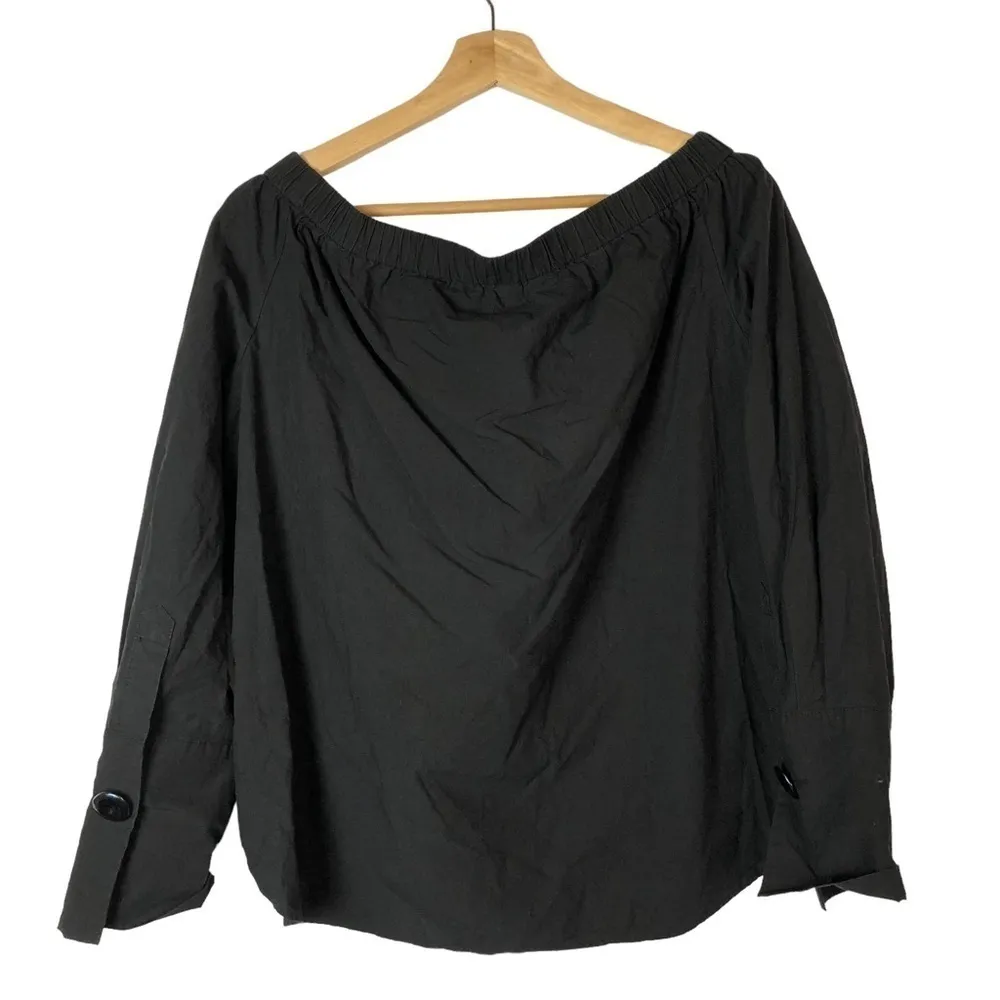 Zara Black Off the Shoulder Button Cuff Long Sleeve Blouse M - Image 3