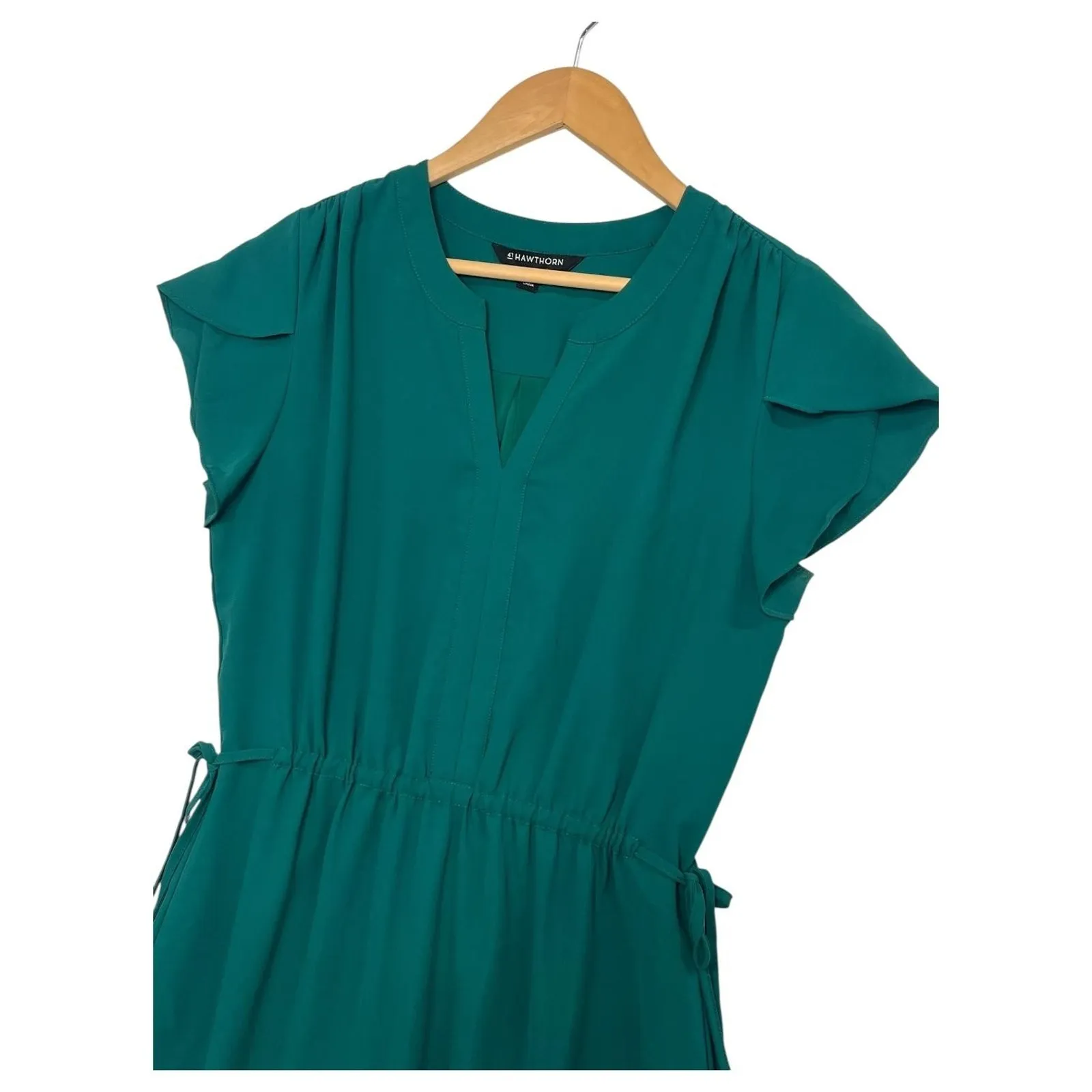 41 Hawthorn Dress Womens Small Green V Neck Flutter Sleeve Cinch Waist Lined - Image 5