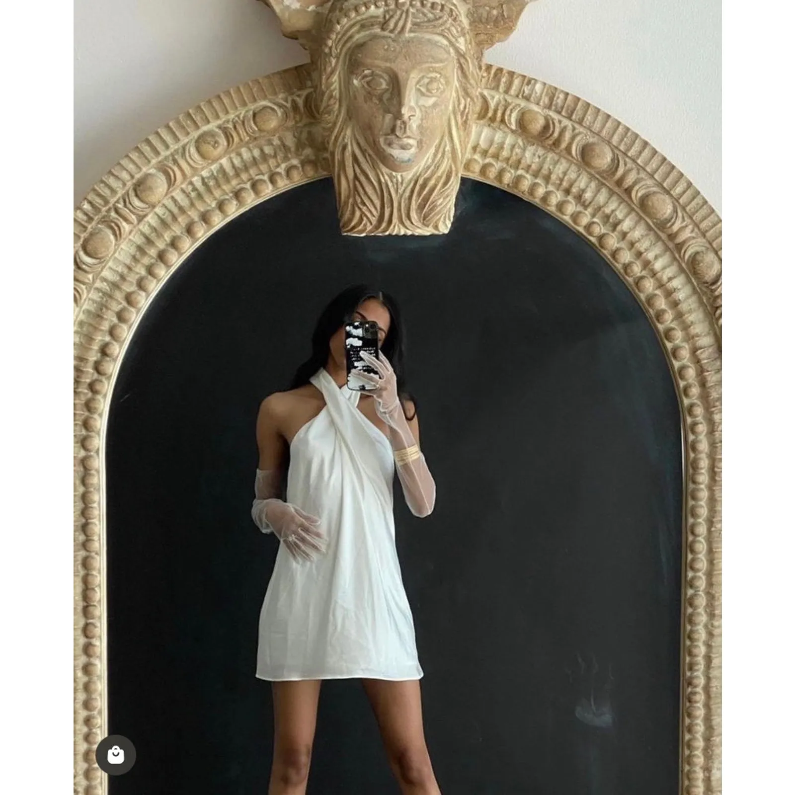 Show Me Your Mumu Jasmine Halter Mini Dress Ivory Luxe Satin XL - Image 3