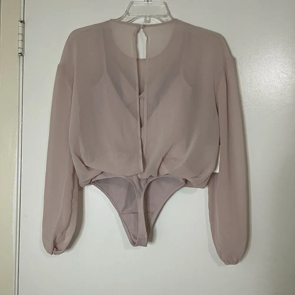 NEW! ARITZIA WILFRED TALMONT CAMILLE PINK CHIFFON LONG SLEEVE BODYSUIT XS - Image 4